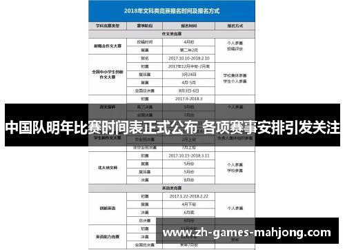 中国队明年比赛时间表正式公布 各项赛事安排引发关注